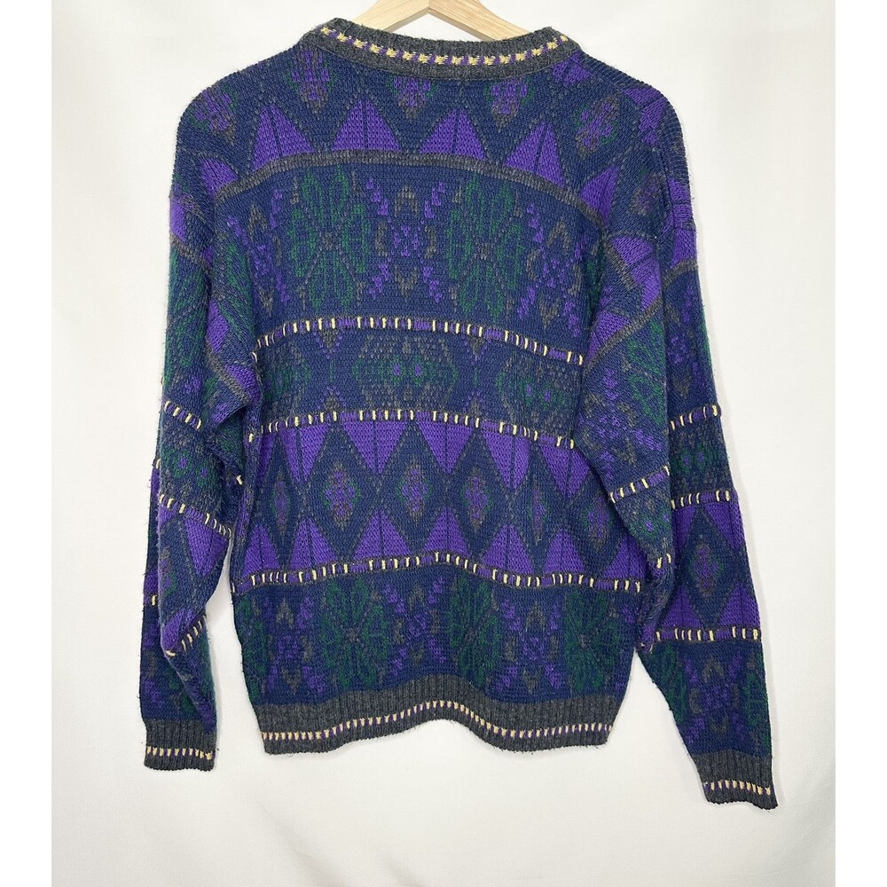VTG 80'S/90's Cadet Boys Club‎ Sweater Purple Green Boys Made in USA XL 18 - Picture 2 of 10